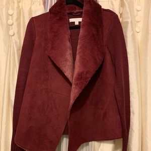 Draped Faux suede and fur sweater jacket